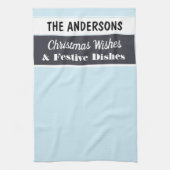 クリスマスウィッシュフェスティバルライトブルーパーソナライズされた キッチンタオル (縦)