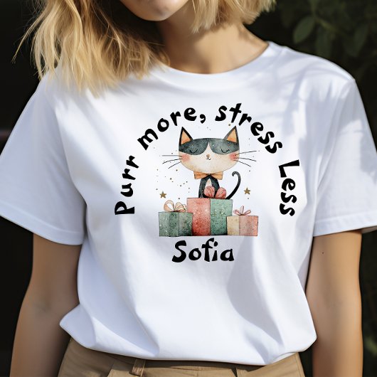 クリスマスウィッシュ猫ママ名ブラックTシャツ Tシャツ