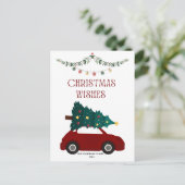 クリスマスウィッシュ赤い車と木の休日はがき シーズンポストカード (スタンド正面)