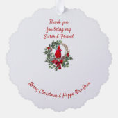 クリスマスウィッシュ赤（鳥）ショウジョウコウカンチョウ姉妹の友人 オーナメントカード (裏面)