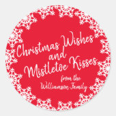 クリスマスウィッシュ&キスファミリーレッドホワイトスクリプト ラウンドシール (正面)