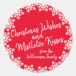 クリスマスウィッシュ&キスファミリーレッドホワイトスクリプト ラウンドシール