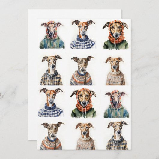 クリスマスウィペットの水彩 シーズンカード (正面/裏面)