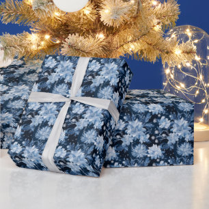 クリスマスウィンターの青い花 ラッピングペーパー