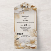 クリスマスウィンターアイボリーフラワーヴィンテージウェディング オールインワン招待状 (内側)