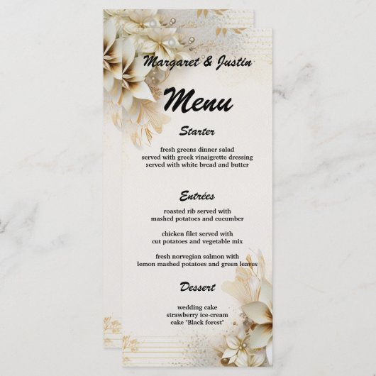 クリスマスウィンターアイボリーフラワーヴィンテージウェディング メニュー (正面/裏面)