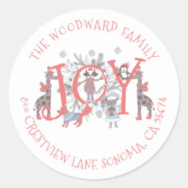 クリスマスウィンターアニマルズクラシックホリデーラウンドスティ ラウンドシール