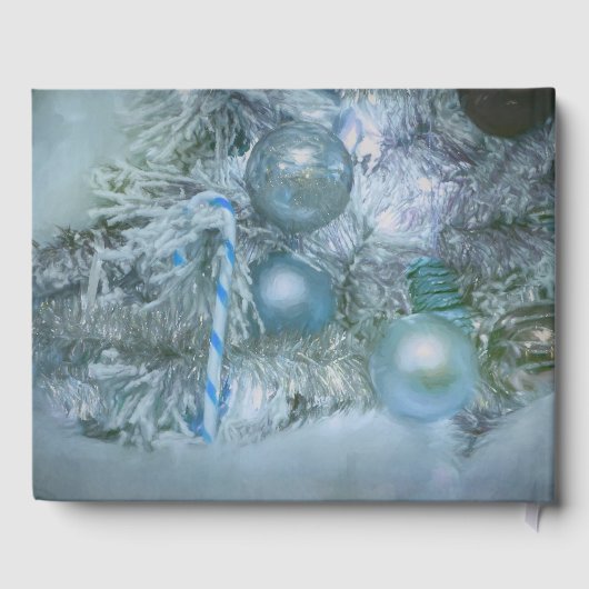 クリスマスウィンターウェディングオーナメントブルーティール（緑がかった色）ツリー ゲストブック (裏面)