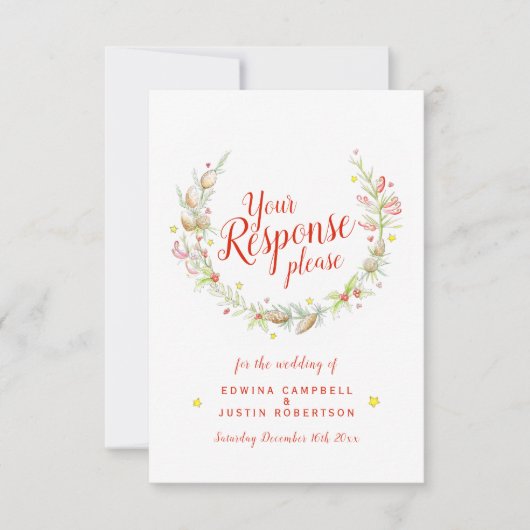 クリスマスウィンターウェディングフローラリースアート 出欠カード (正面)