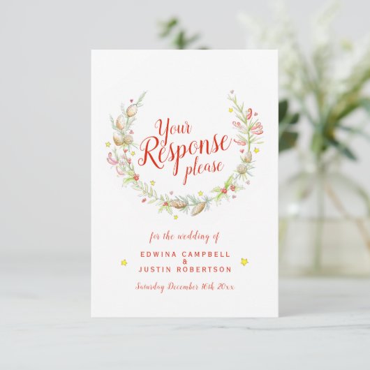 クリスマスウィンターウェディングフローラリースアート 出欠カード (スタンド正面)