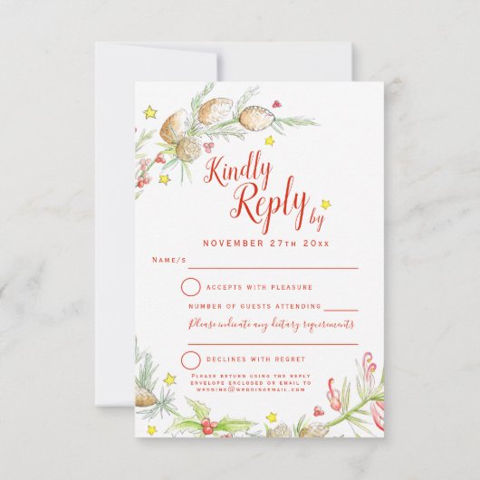 クリスマスウィンターウェディングフローラリースアート 出欠カード (裏面)