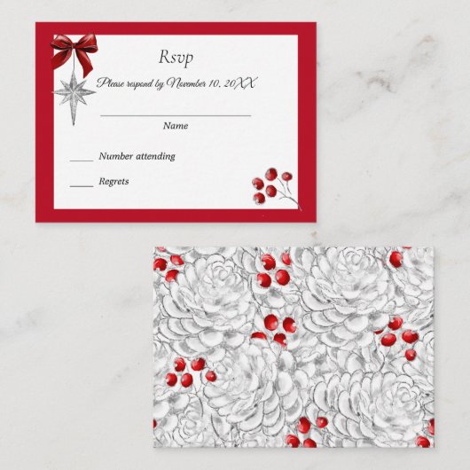 クリスマスウィンターウェディング招待状RSVP エンクロージャーカード (正面/裏面)