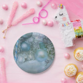 クリスマスウィンターウエディングオーナメントブルーティール（緑がかった色）ツリー ペーパープレート (パーティー)