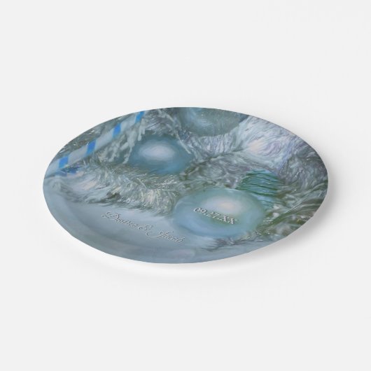 クリスマスウィンターウエディングオーナメントブルーティール（緑がかった色）ツリー ペーパープレート (アングル)