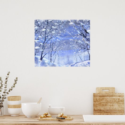 クリスマスウィンターウッズ水の色絵画のポスター ポスター (キッチン)