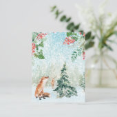クリスマスウィンターウッドランドキツネ&スタッグシーン ポストカード (スタンド正面)