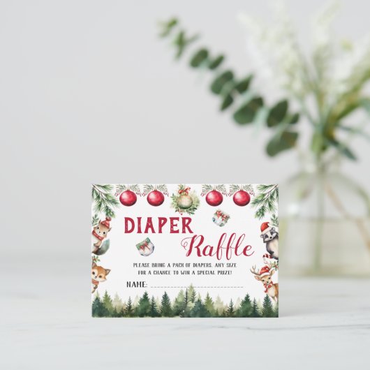 クリスマスウィンターウッドランド動物おむつラッフル エンクロージャーカード (スタンド正面)