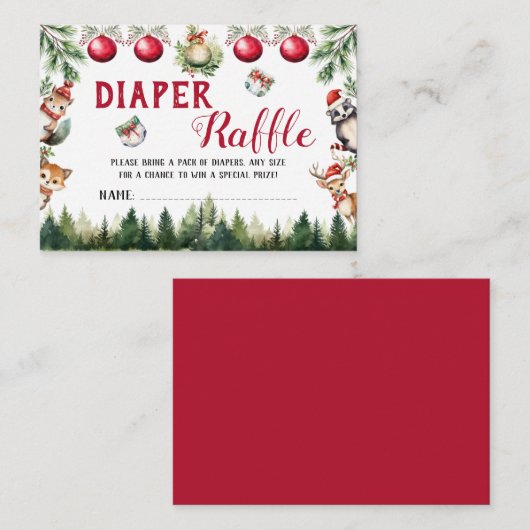 クリスマスウィンターウッドランド動物おむつラッフル エンクロージャーカード (正面/裏面)