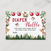 クリスマスウィンターウッドランド動物おむつラッフル エンクロージャーカード (正面)