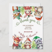クリスマスウィンターウッドランド動物ベビーシャワー サンキューカード (正面)