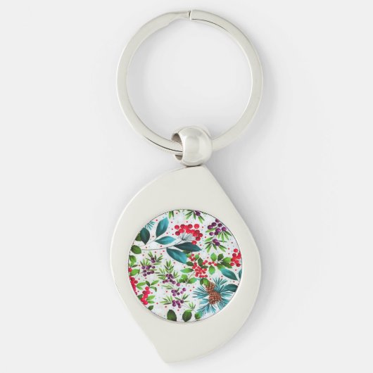 クリスマスウィンターウッド自然ホリーベリーピネコーン キーホルダー (正面)