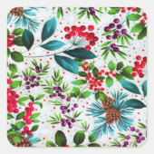 クリスマスウィンターウッド自然ホリーベリーピネコーン スクエアシール (正面)