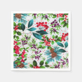 クリスマスウィンターウッド自然ホリーベリーピネコーン スタンダードカクテルナプキン (正面)