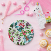 クリスマスウィンターウッド自然ホリーベリーピネコーン ペーパープレート (パーティー)