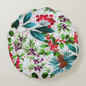 クリスマスウィンターウッド自然ホリーベリーピネコーン ラウンドクッション (裏面)