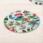 クリスマスウィンターウッド自然ホリーベリーピネコーン ラウンドペーパーコースター (アングル)