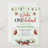 クリスマスウィンターオネダーランドファースト誕生日 招待状 (正面)