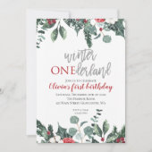 クリスマスウィンターオネダーランドファースト誕生日 招待状 (正面)