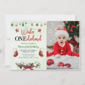 クリスマスウィンターオネダーランド第1誕生日写真 招待状 (正面)