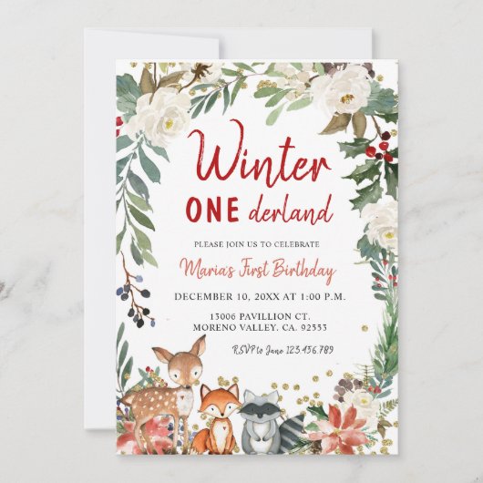 クリスマスウィンターオネダーランド誕生日招待状 招待状 (正面)