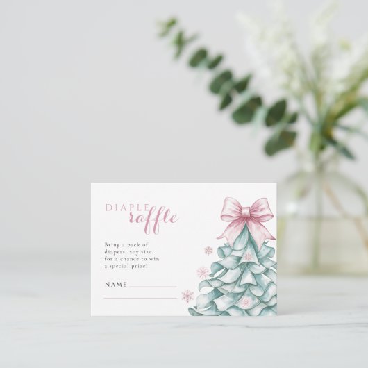 クリスマスウィンターガール赤ちゃんシャワーおむつラッフル エンクロージャーカード (スタンド正面)