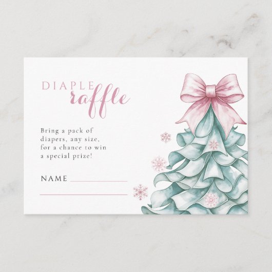クリスマスウィンターガール赤ちゃんシャワーおむつラッフル エンクロージャーカード (正面)