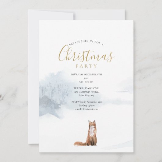 クリスマスウィンターキツネホリデーパーティー 招待状 (正面)
