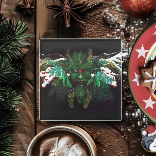 クリスマスウィンターグリーンマン ガラスコースター