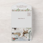 クリスマスウィンターグリーンリーレッド結婚(鳥)ショウジョウコウカンチョウ オールインワン招待状 (外側)