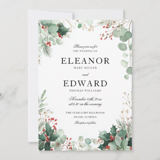 クリスマスウィンターグリーン結婚式招待状 招待状 (正面)