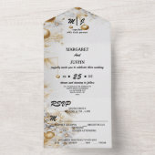 クリスマスウィンターゴールデンオーナメントヴィンテージウェディング オールインワン招待状 (内側)