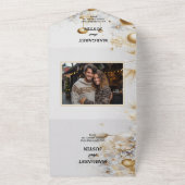 クリスマスウィンターゴールデンオーナメントヴィンテージウェディング オールインワン招待状 (外側)