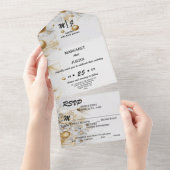 クリスマスウィンターゴールデンオーナメントヴィンテージウェディング オールインワン招待状 (貼ってはがせる)