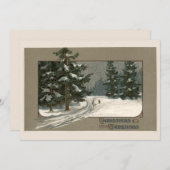 クリスマスウィンターシーンのグリーティングカードのウサギ (正面/裏面)