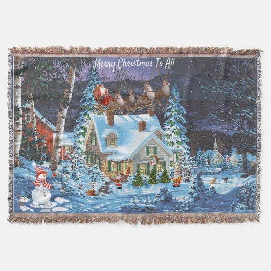 クリスマスウィンターシーンをパーソナライズSanta Sleigh Th スローブランケット (正面)