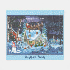 クリスマスウィンターシーンをパーソナライズSanta Sleigh Th フリースブランケット