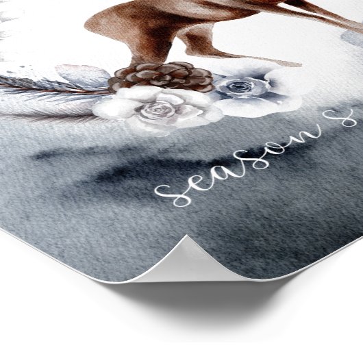 クリスマスウィンタースタグウォーターカラーデクページプリント ポスター (角)