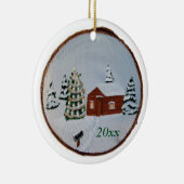 クリスマスウィンタースノーシーンキャビンの木々のオーナメント セラミックオーナメント (右)