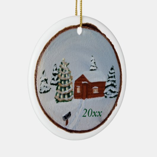 クリスマスウィンタースノーシーンキャビンの木々のオーナメント セラミックオーナメント (右)