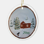 クリスマスウィンタースノーシーンキャビンの木々のオーナメント セラミックオーナメント (左)